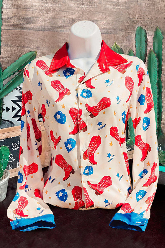 Casual Retro American Style Printed Button-Down Shirt