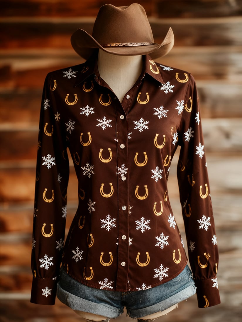 Women's Vintage Casual Christmas Western Long Sleeve Shirt