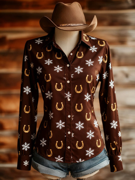 Women's Vintage Casual Christmas Western Long Sleeve Shirt