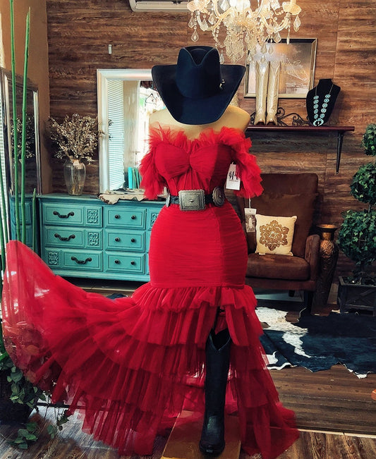 New Western Classic Tulle Corset Dress-Red