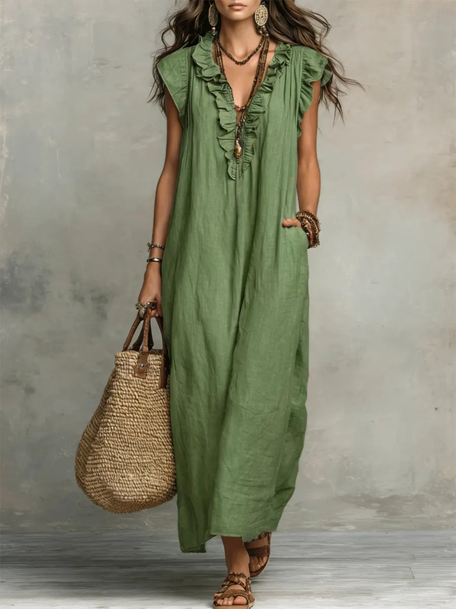 Women's Solid Color Ruffled Art Casual Fashion Cozy Dress