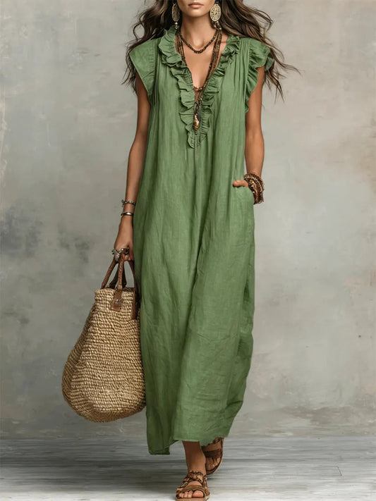 Women's Solid Color Ruffled Art Casual Fashion Cozy Dress