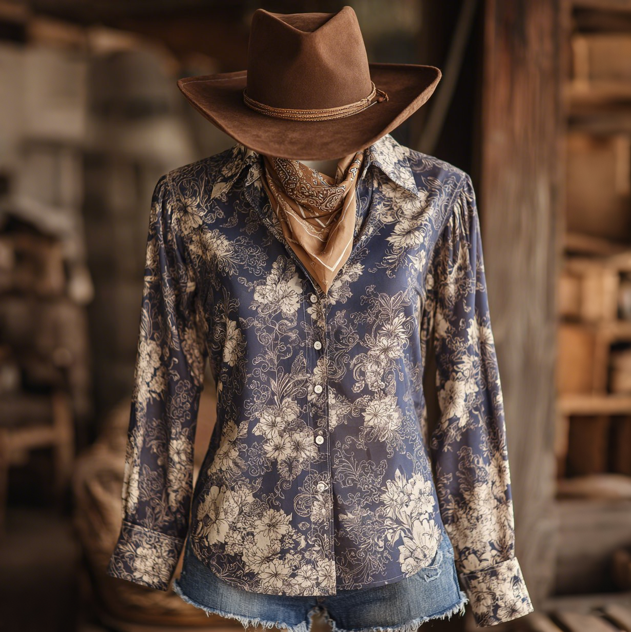 Women's Vintage Floral Western Long Sleeve Shirt