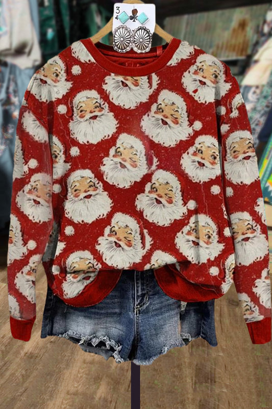 Christmas Santa Print Crew Neck Sweatshirt