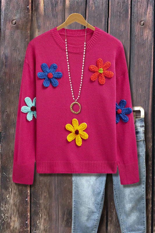 Flower Embroidered Knit Sweater