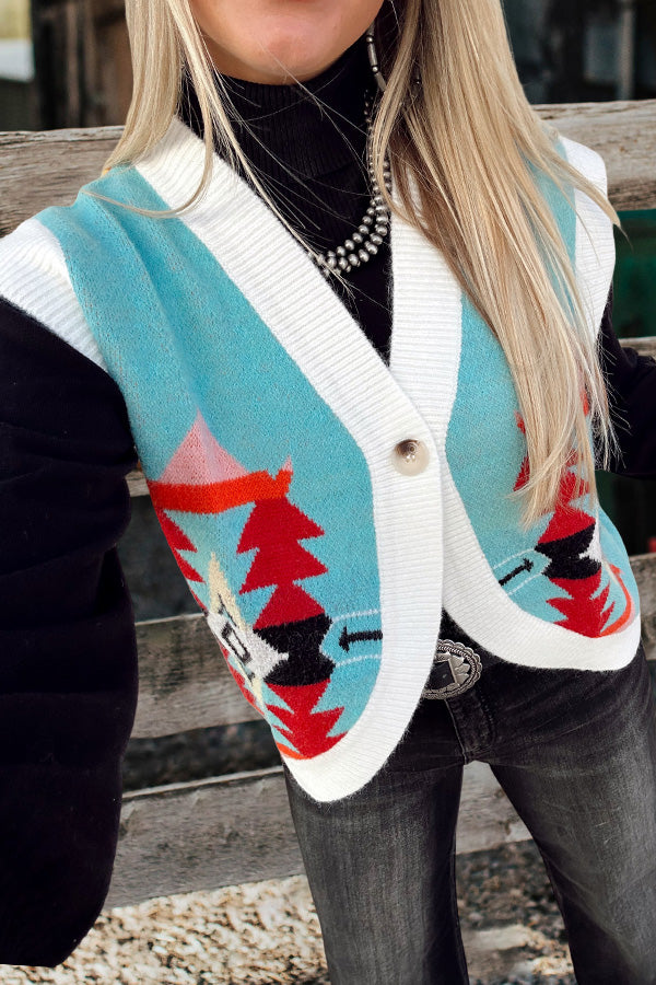 Vintage Western Aztec Print Knit Vest