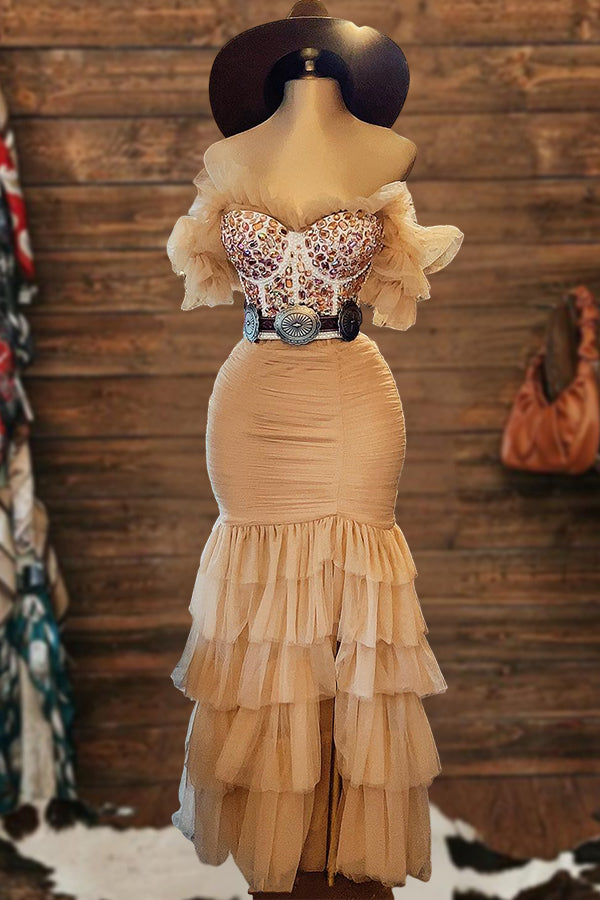 Beautiful Mesh Ruffled Tube Top Dress