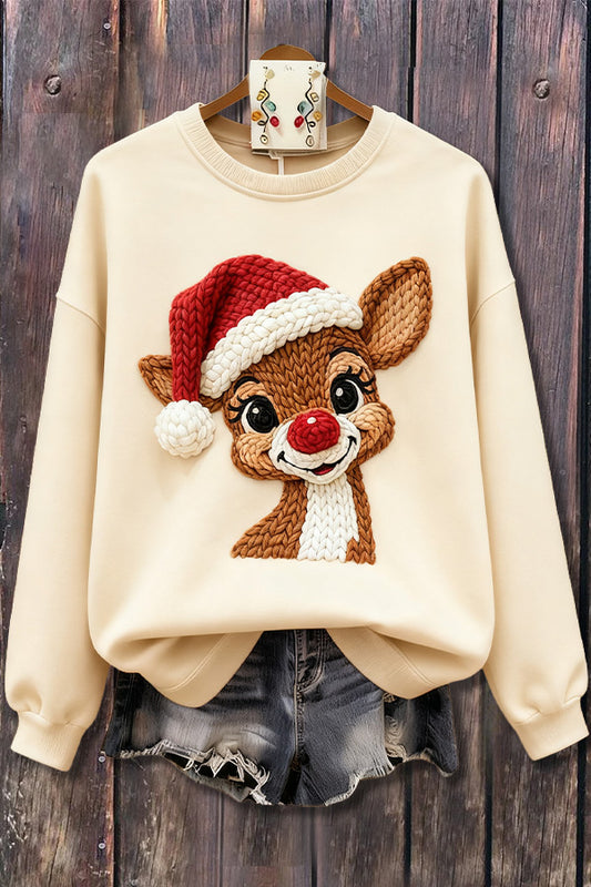 Christmas Knit Deer Print Long Sleeve Sweatshirt