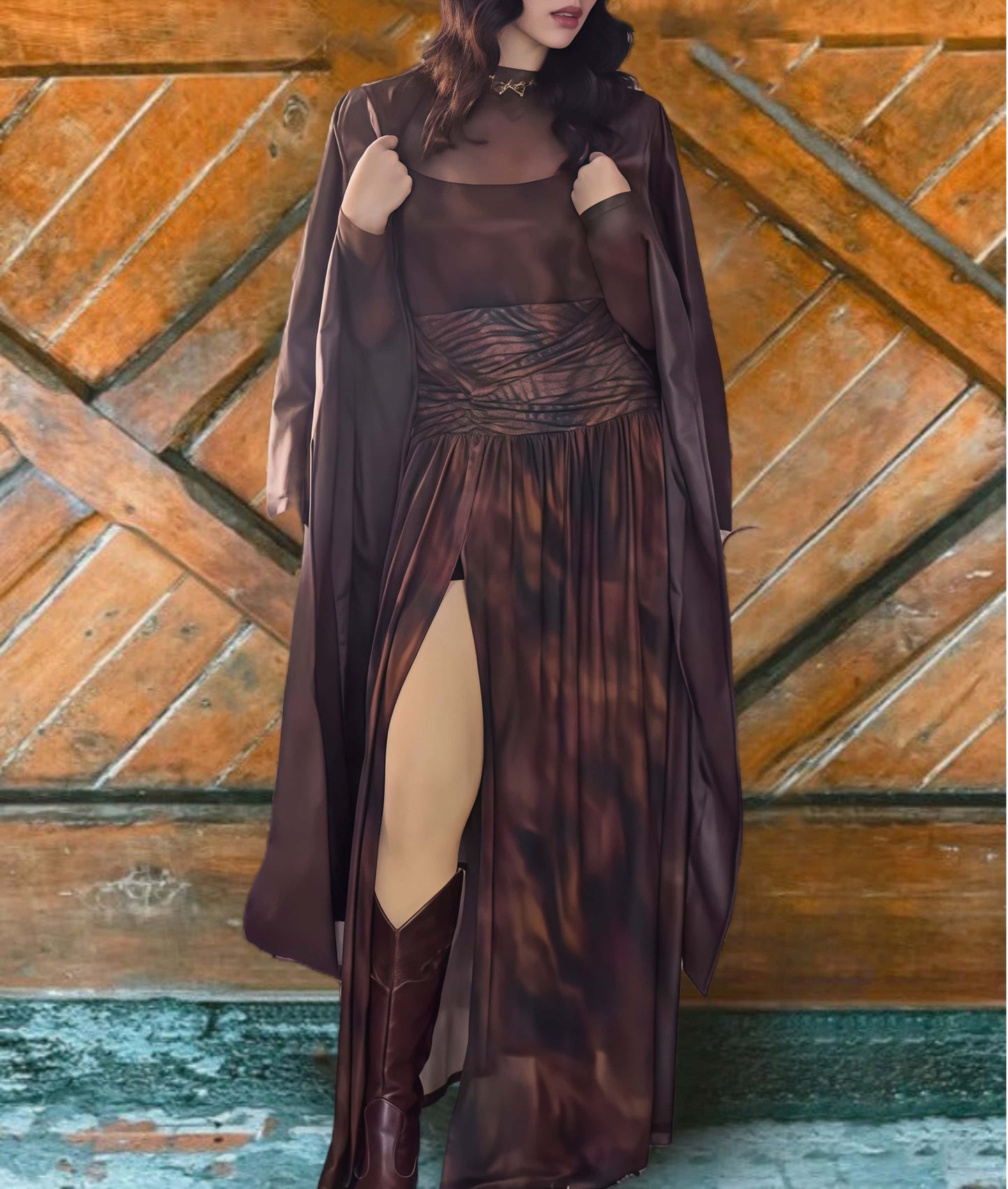 Boho Mesh Long Sleeve Maxi Dress