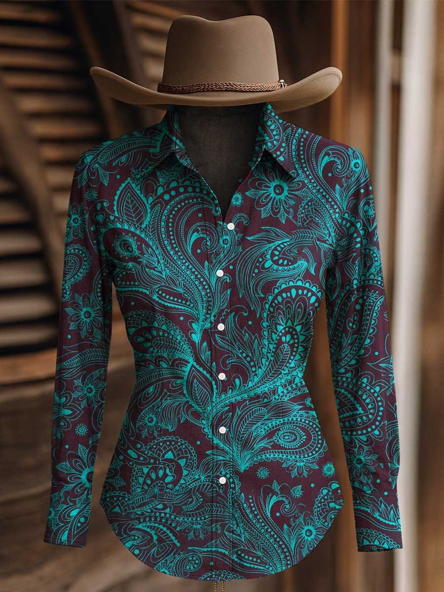 Women's Paisley Print Western Long Sleeve Shirt