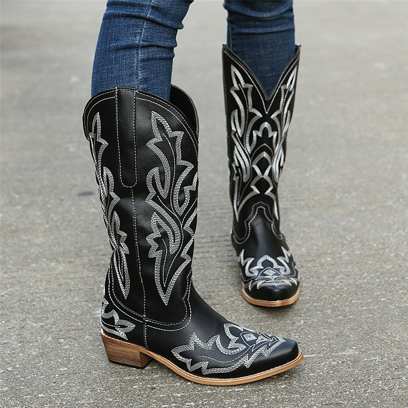 Embroidered Leather Boots