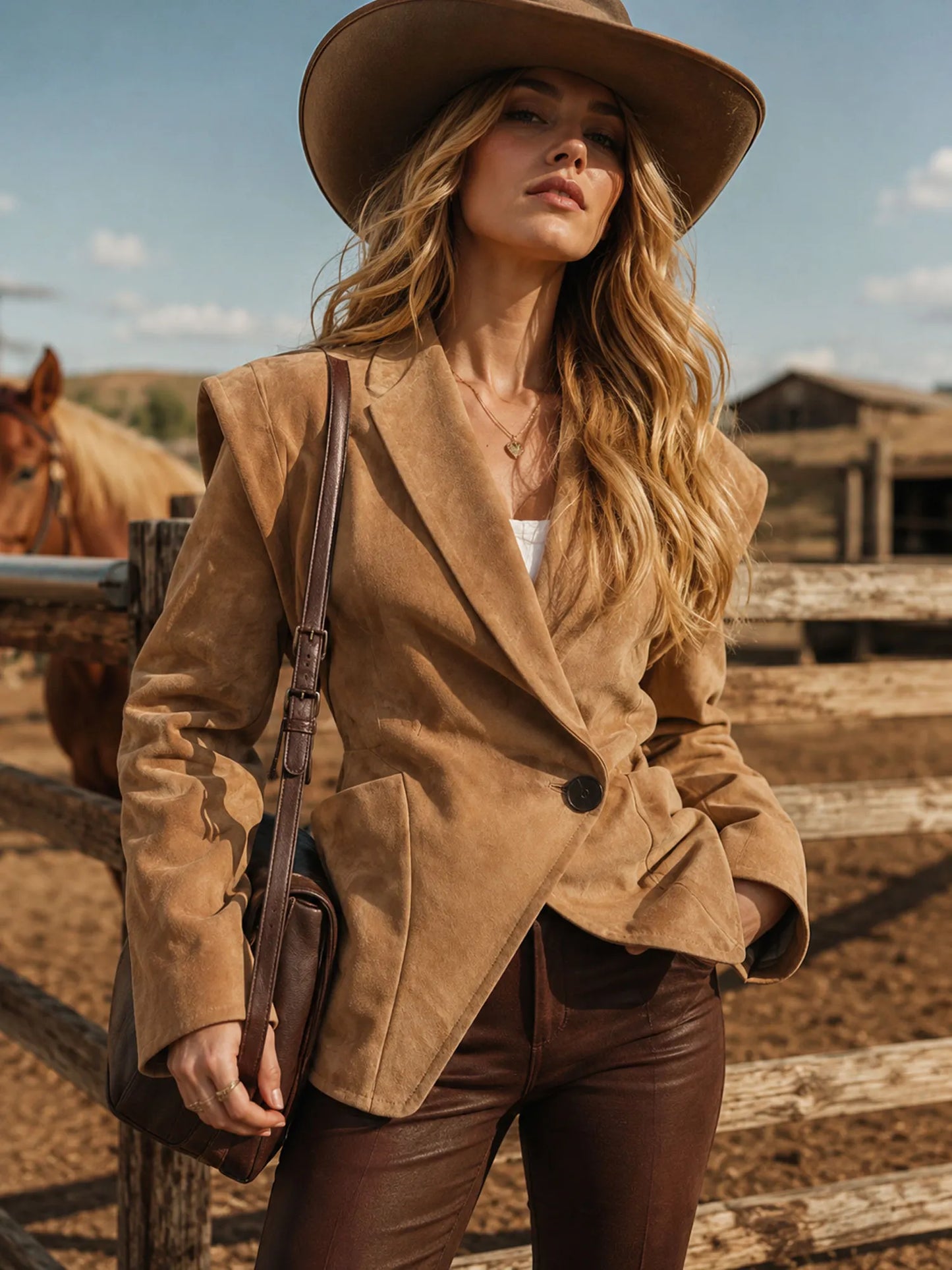 Perfect for Rodeo Competitions — Caramel Brown, Structured Slim Fit, Soft Suede, 2026 Spring/Autumn Women’s Chic Blazer