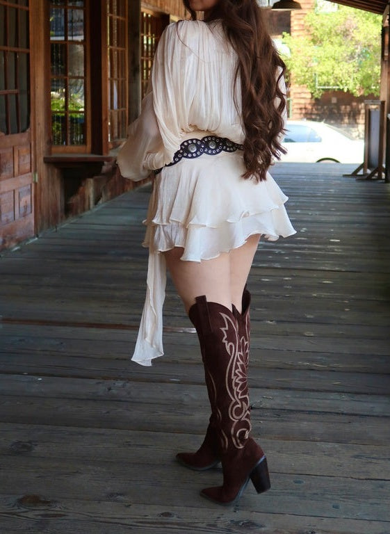 Champagne Plisse Ruffle Mini Dress