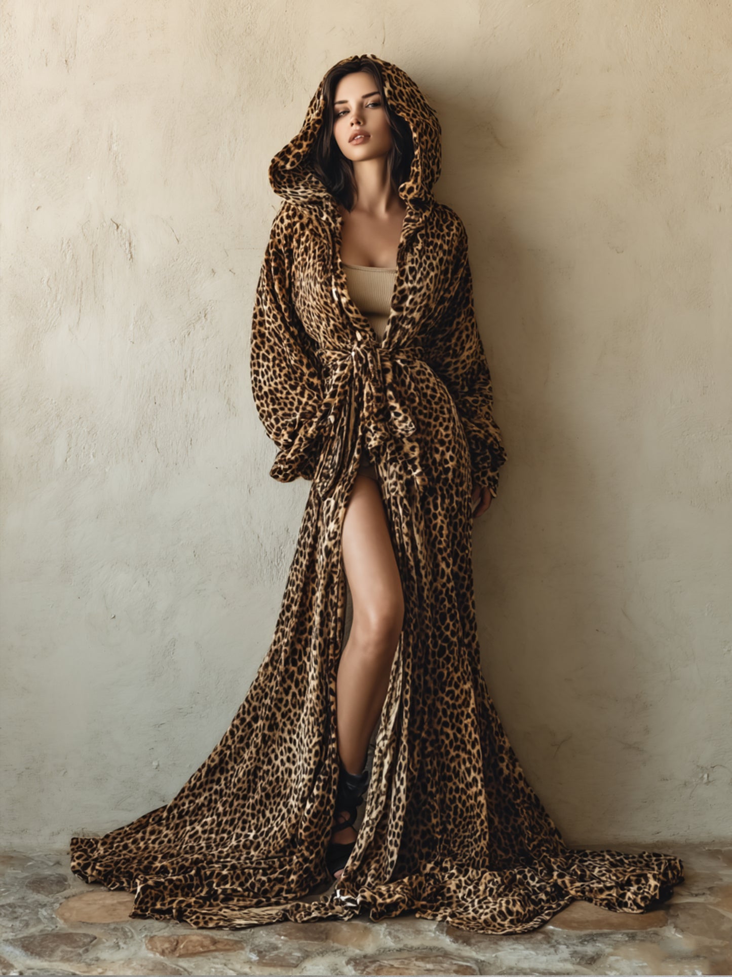 Women's Cotton Leopard Lounge Vintage Long Dress Robe