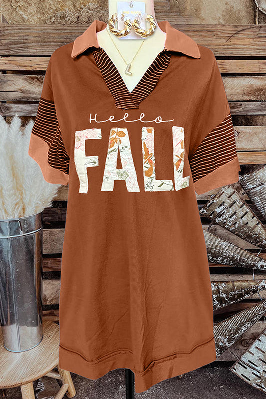 Casual Hello Fall Lettering Printed V-Neck Dress