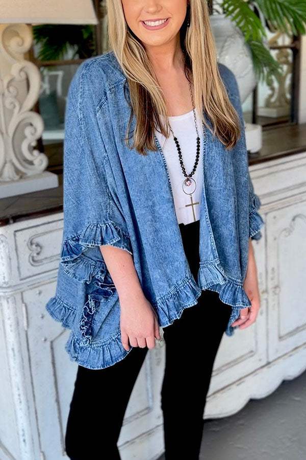 Ruffle Cuff Denim Jacket