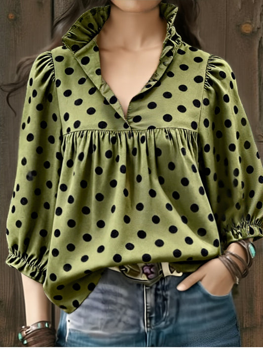 Polka Dot Print Long Sleeve Top