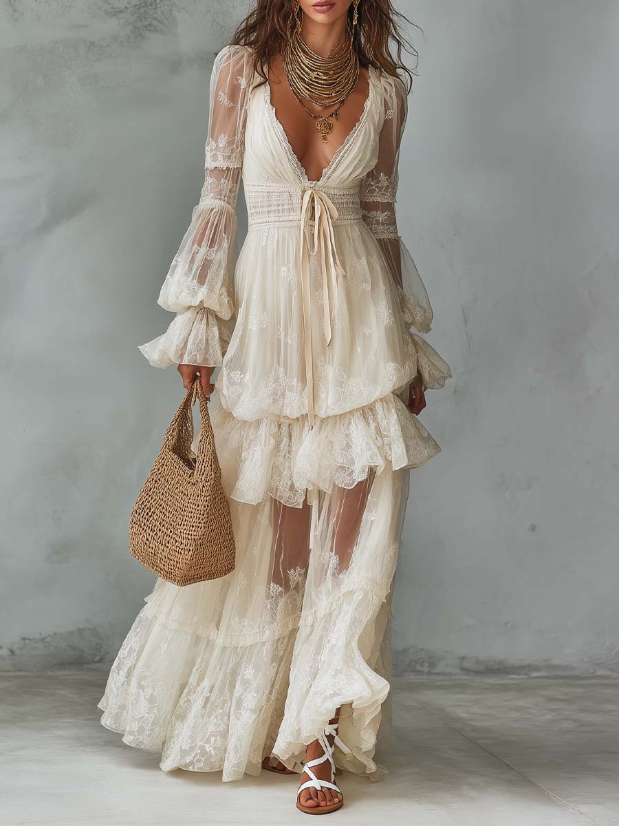 Bohemian Lace Tiered Maxi Dress