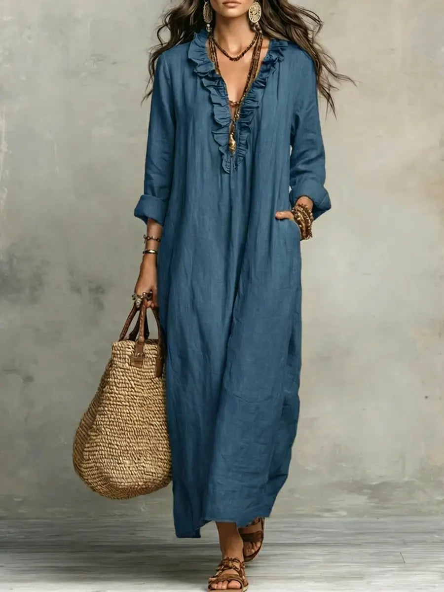 Women's Solid Color Ruffled Art Casual Fashion Cozy Dress