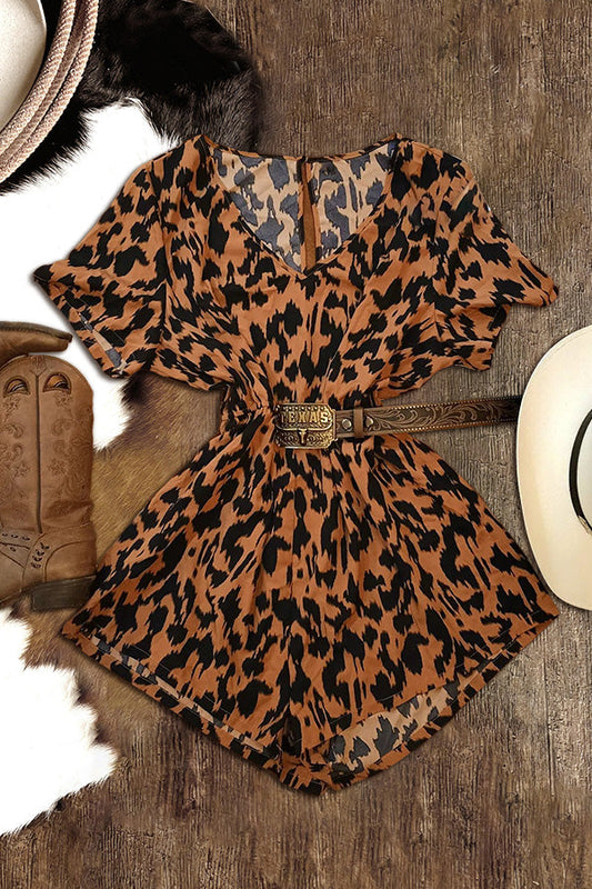 Vintage Leopard Print V-Neck Romper