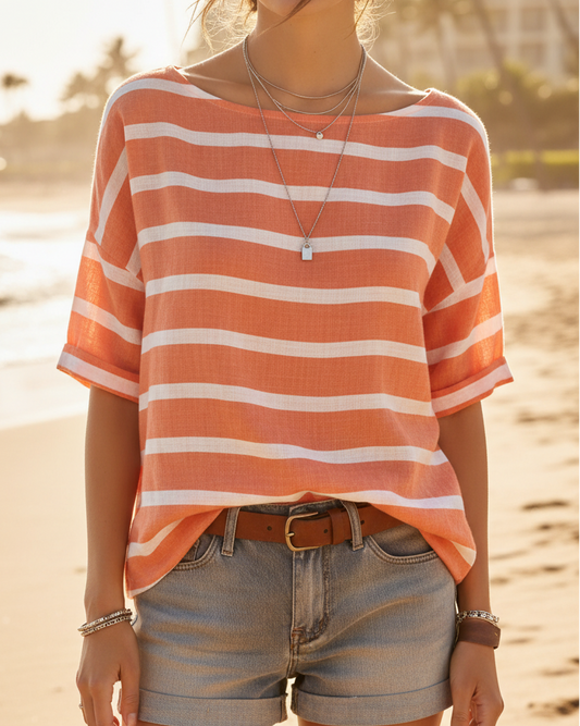 Coral Orange Horizontal Stripe Top
