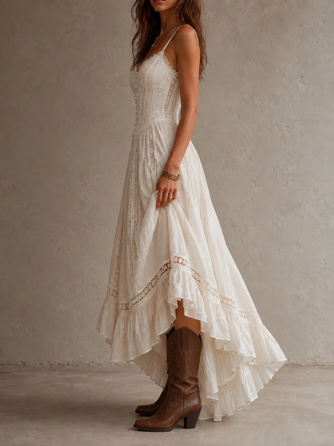 Ivory Lace Inset Corset Slip Maxi Dress