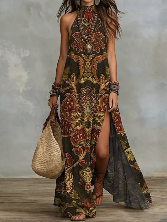 Women's Retro Ethnic Floral Pattern Art Print Casual Dress
