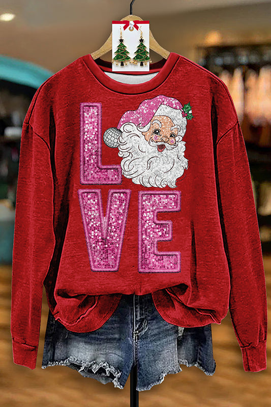 Shiny Love Santa Claus Sequin Print Sweatshirt