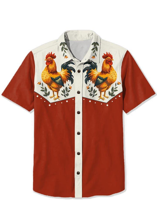 Unisex Vintage Cute Chicken with Animal Designs Print Casual 100% Cotton Shirt