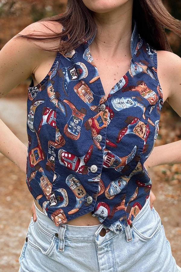 Western Graphic Print Vest