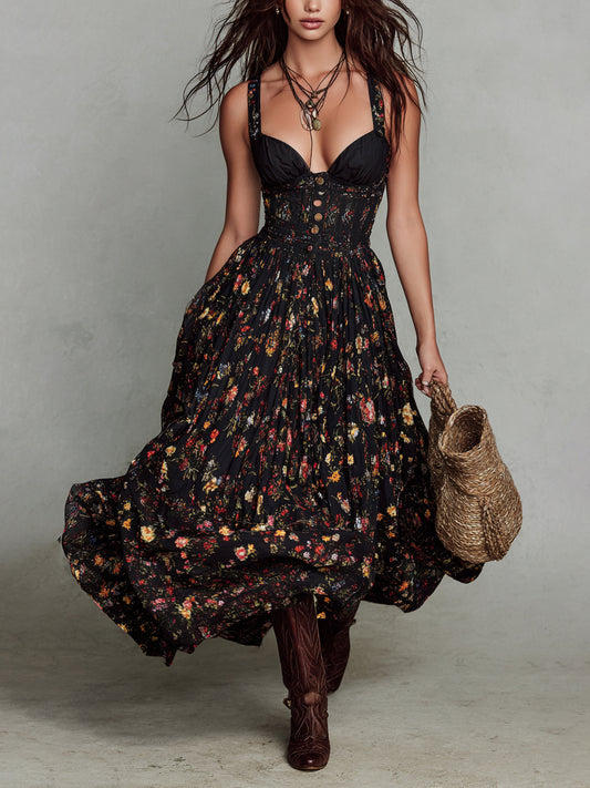 Floral V-Neck Dress With Wide Straps