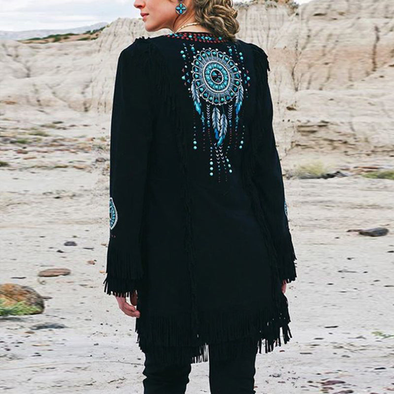 Western ethnic vintage dreamcatcher print tassels tunics