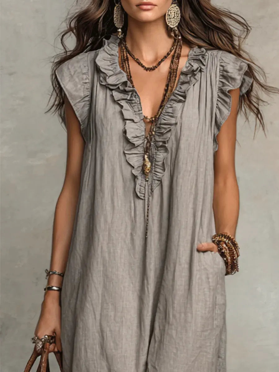 Women's Solid Color Ruffled Art Casual Fashion Cozy Dress