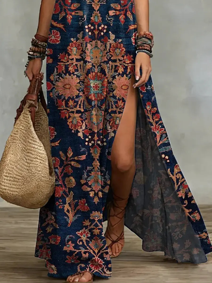 Women's Retro Ethnic Floral Pattern Art Print Casual Stylish Dress