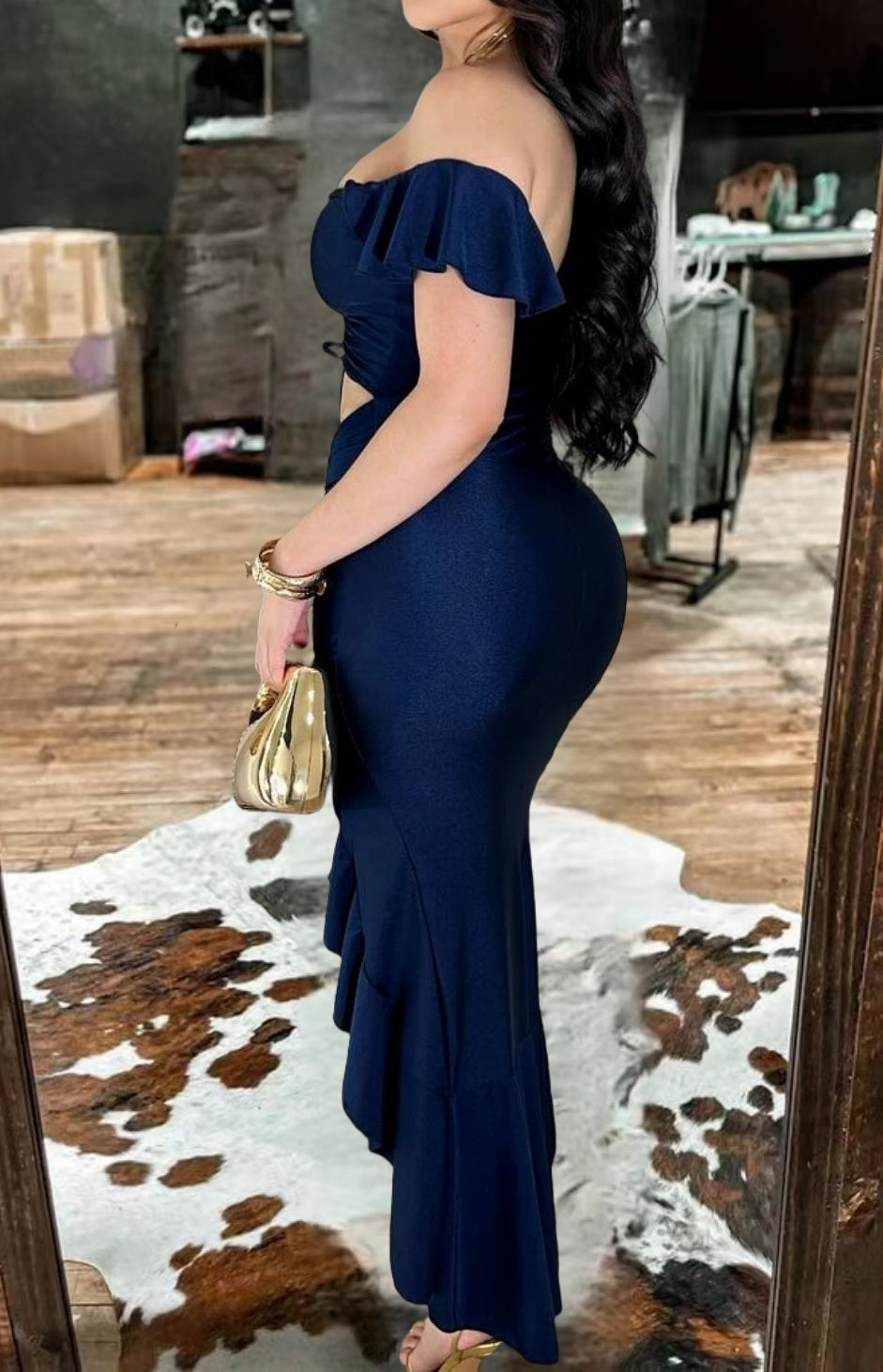 Western Charm Ruffle Cut-Out Dress