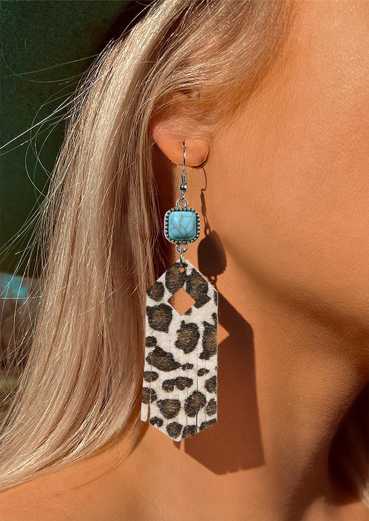 Leopard Turquoise Hollow Out Tassel Earrings