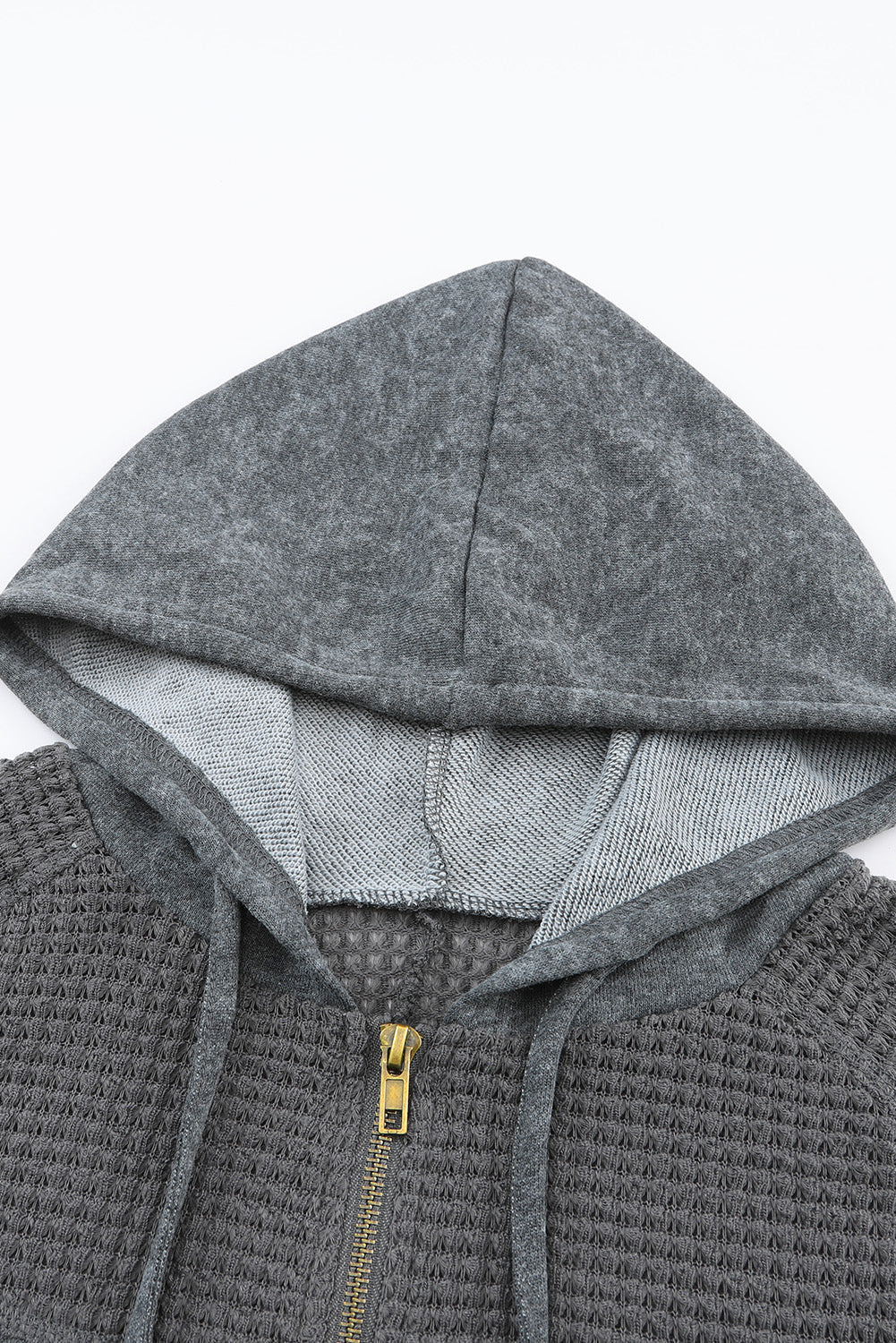 Khaki Waffle Patchwork Vintage Washed Hooded Jacket