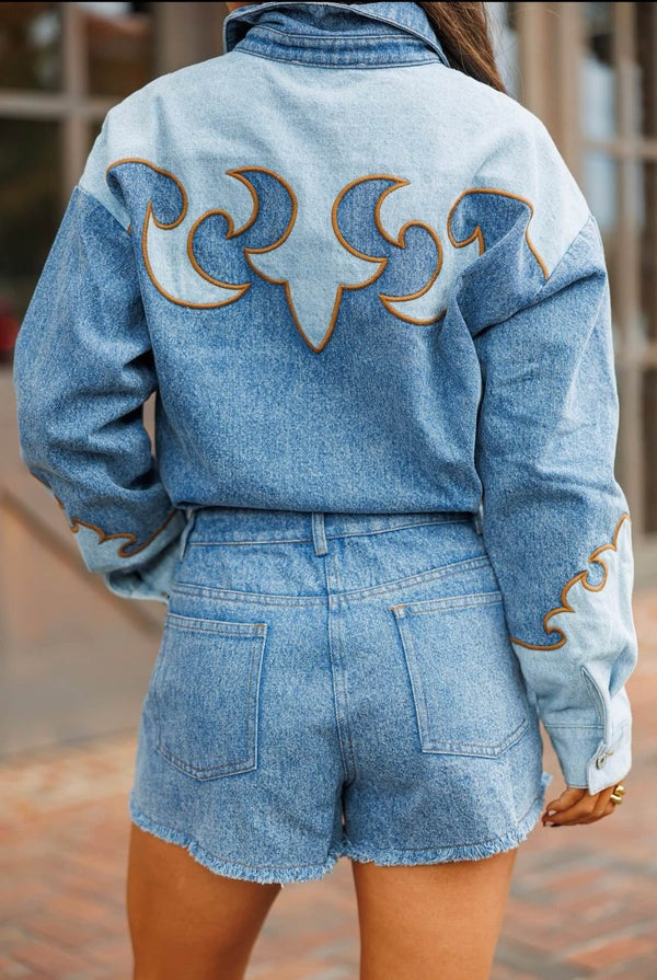 Rodeo Row Long Sleeve Button Denim Romper