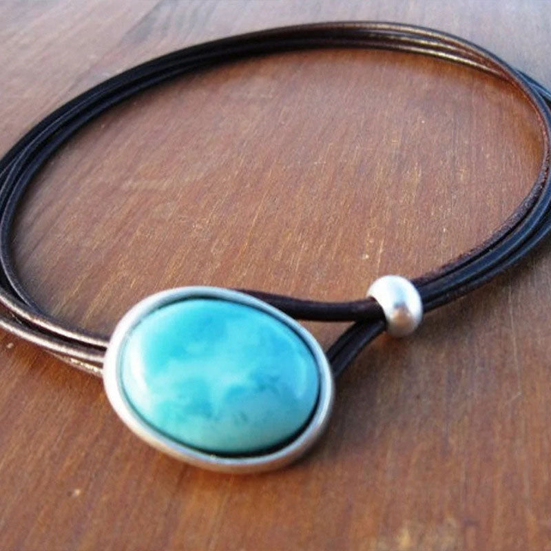 Vintage Leather Cord Turquoise Necklace