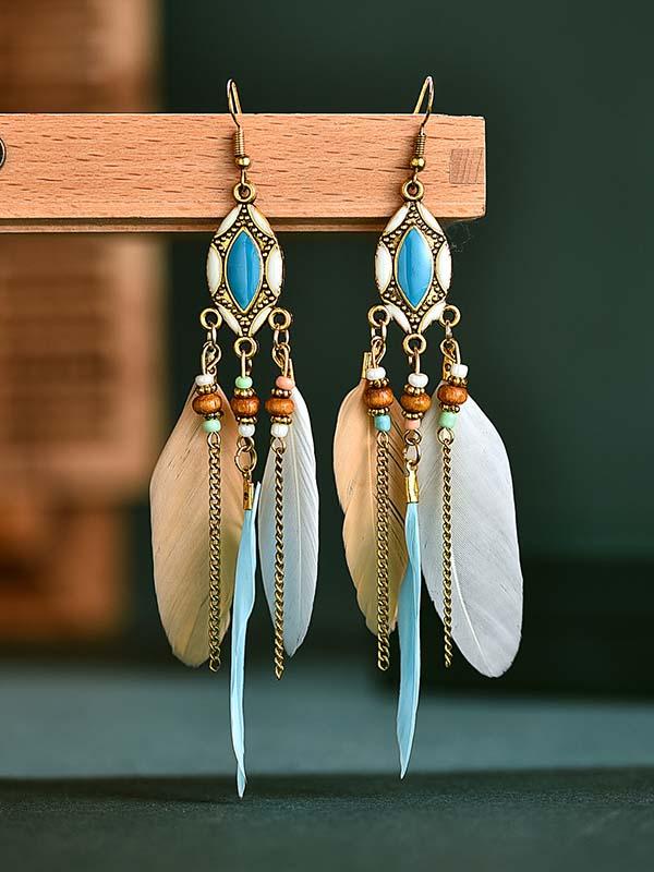 Vintage tassel feather earrings