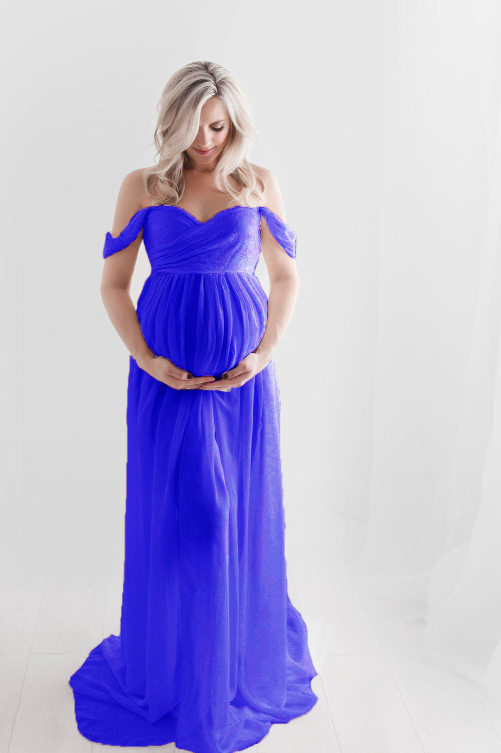 Maternity Photo Shoot Off Shoulder Chiffon Trailing Maxi Dress