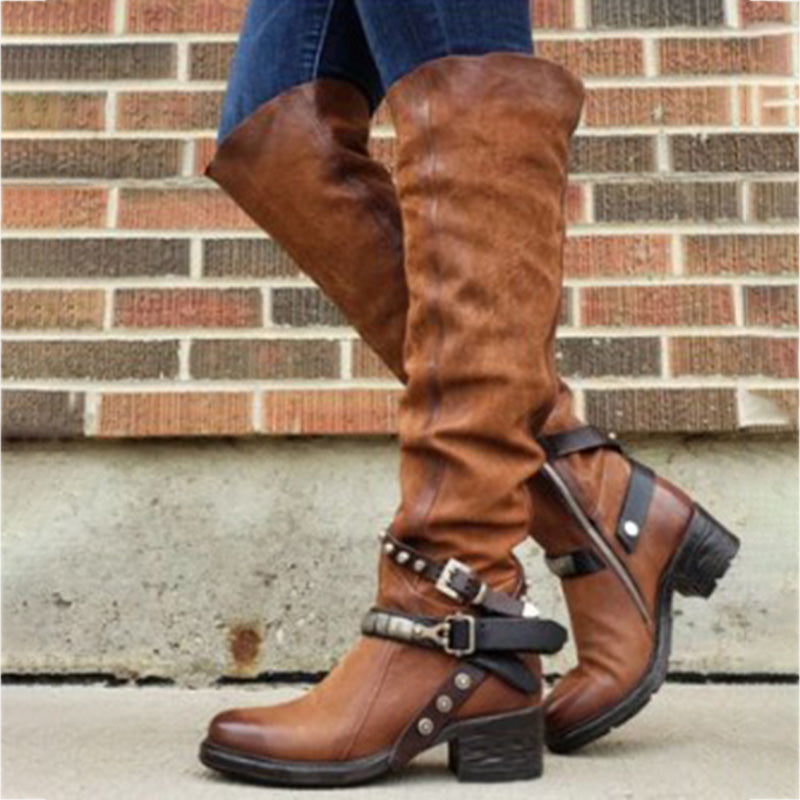 Belt Chunky Heel Boots