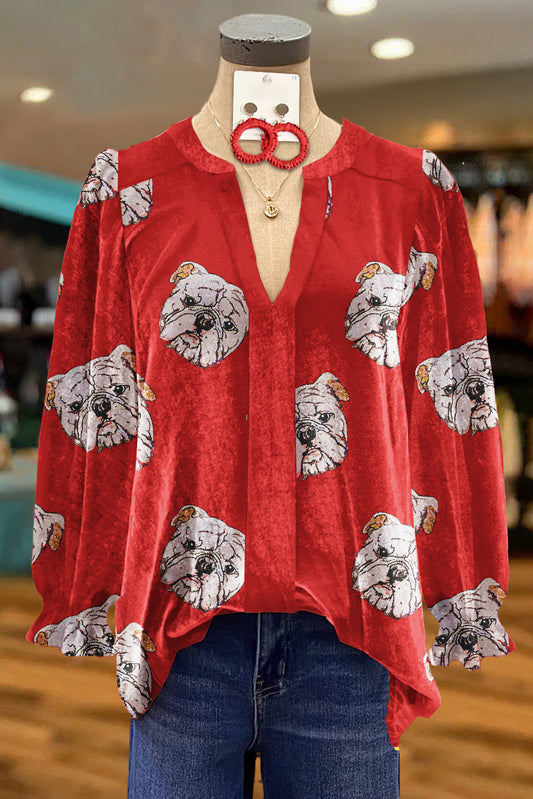 Velvet Georgia Bulldog Print V-Neck Top