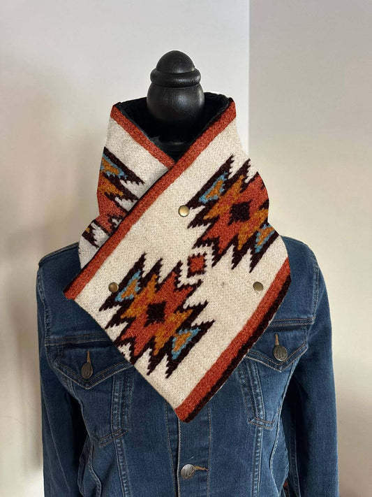 Women's Western Cowboy Orange Aztec Warm Neck Hood