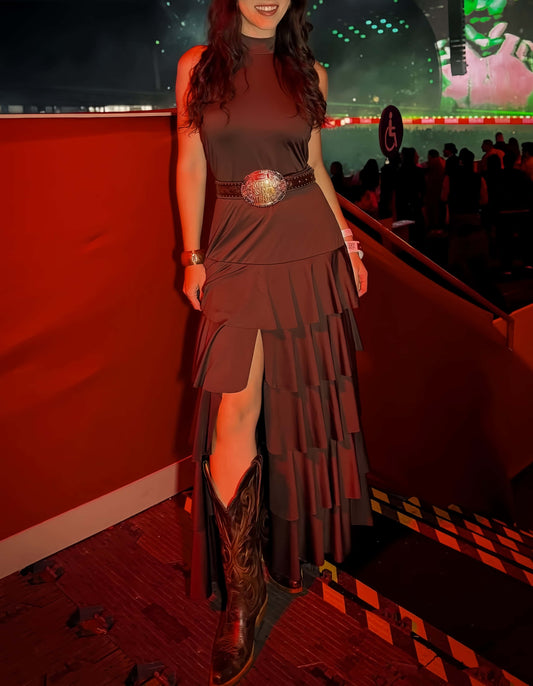 Sleeveless Tiered High Slit Maxi Dress