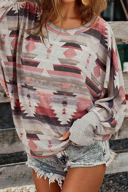 Retro Western Aztec Print Long Sleeve Top