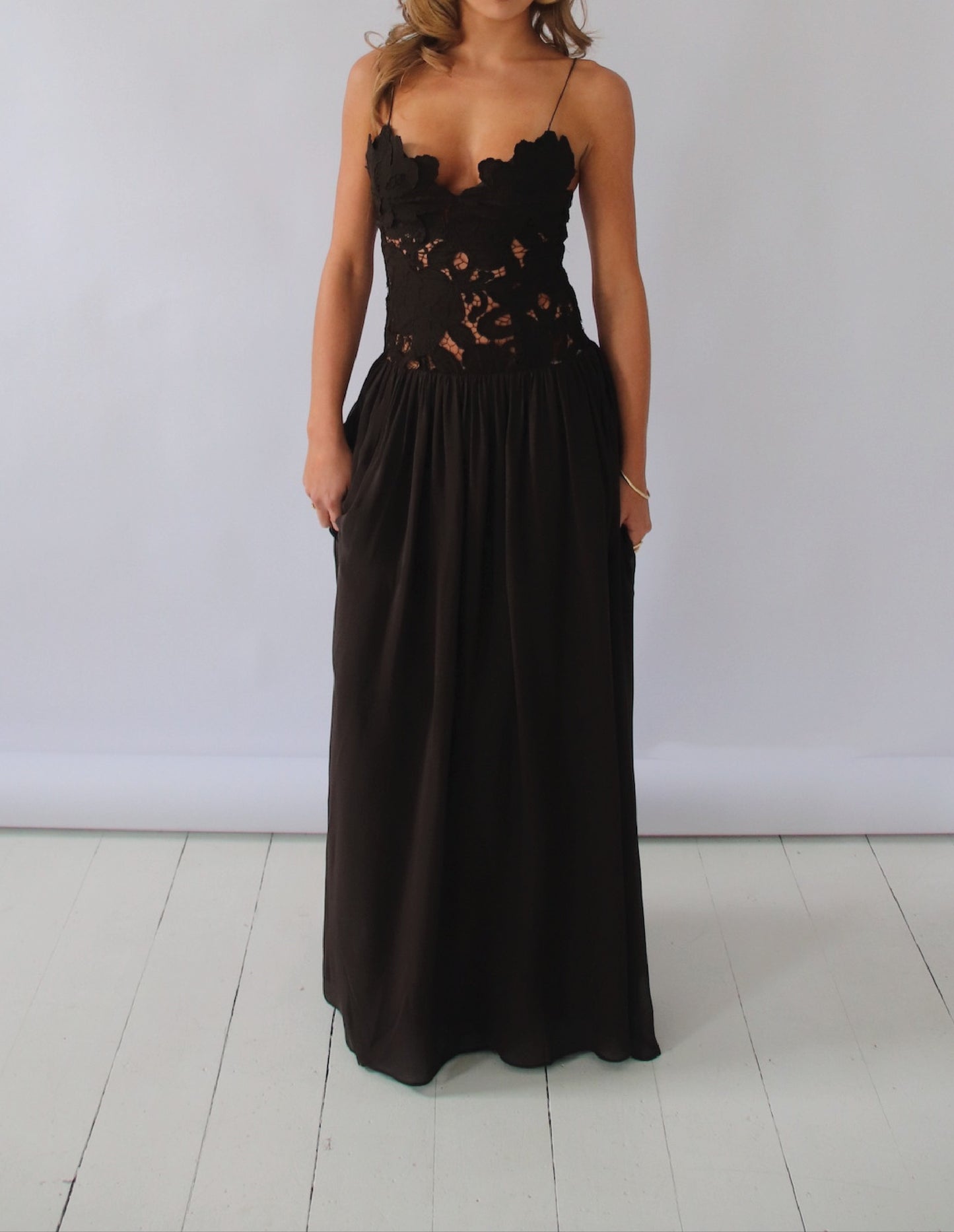 Black Strappy Floral Maxi Dress