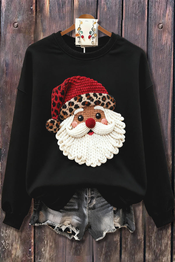 Leopard Santa Claus Print Long Sleeve Sweatshirt