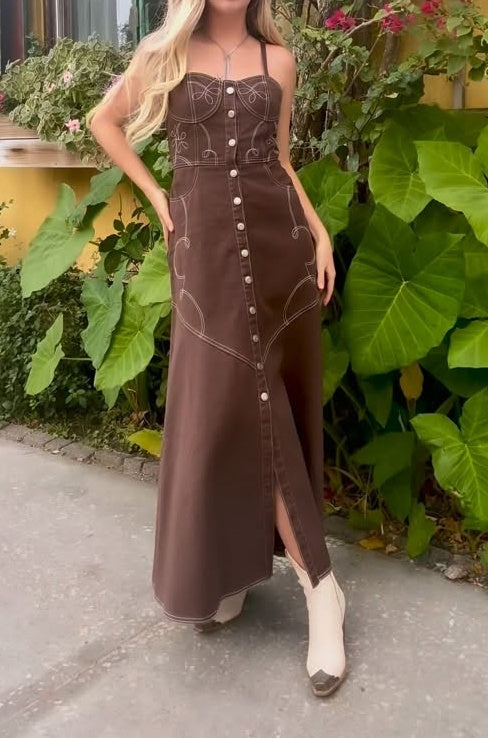 Button Front Westemn Maxi Dress