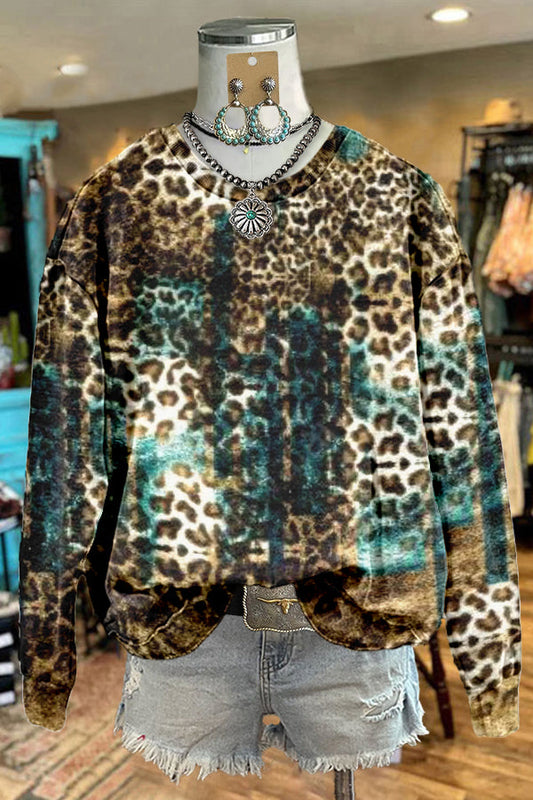 Vintage Western Leopard Print Sweatshirt